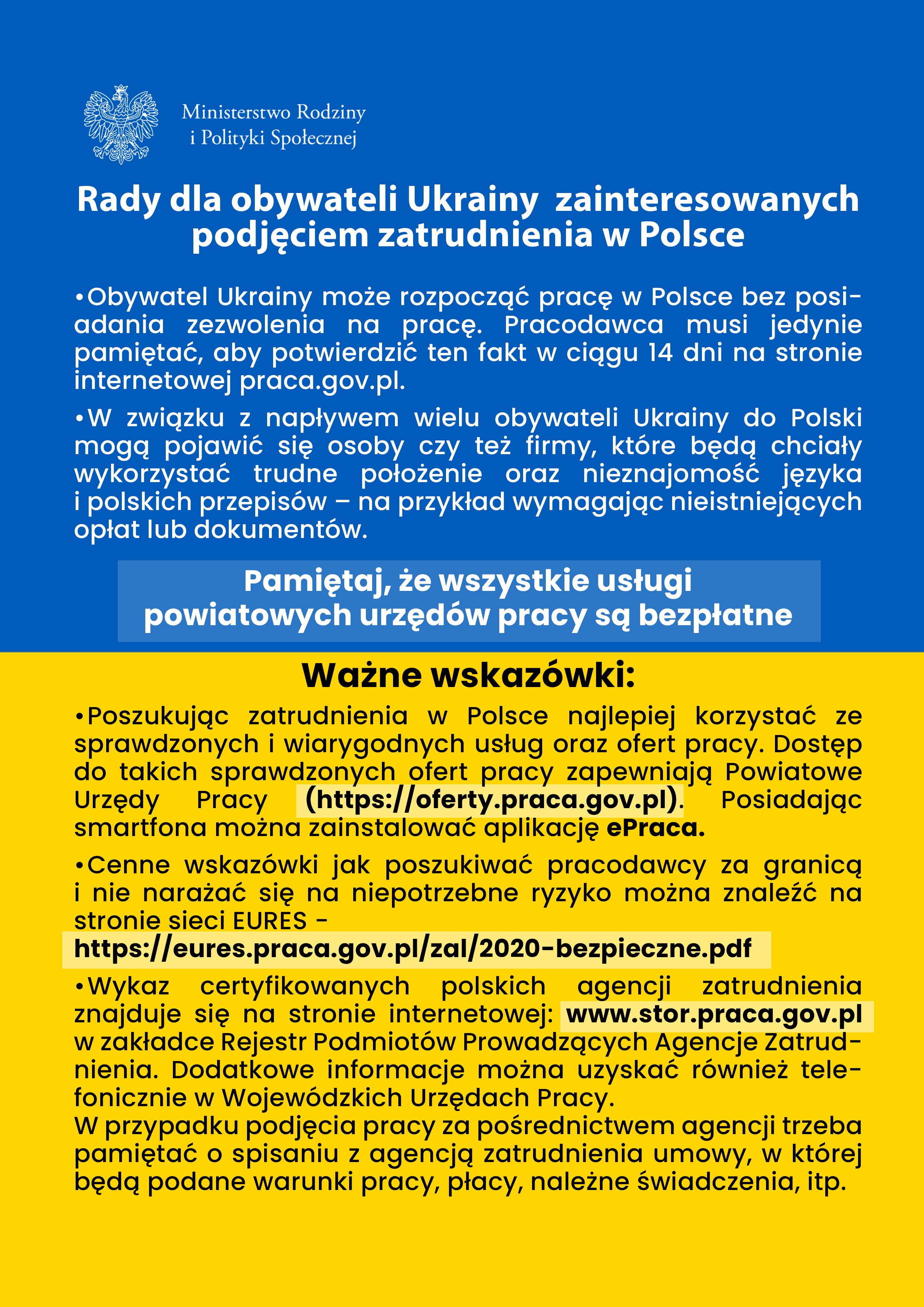 Rady dla obywateli Ukrainy zainteresowanych podjęciem pracy w Polsce str.1