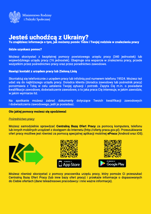 Ulotka zawierająca informacje dla uchodźców z Ukrainy po polsku strona 1